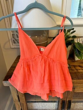 Altar’d State Women’s Sleeveless V-Neck Ruffled Tank Top - Coral